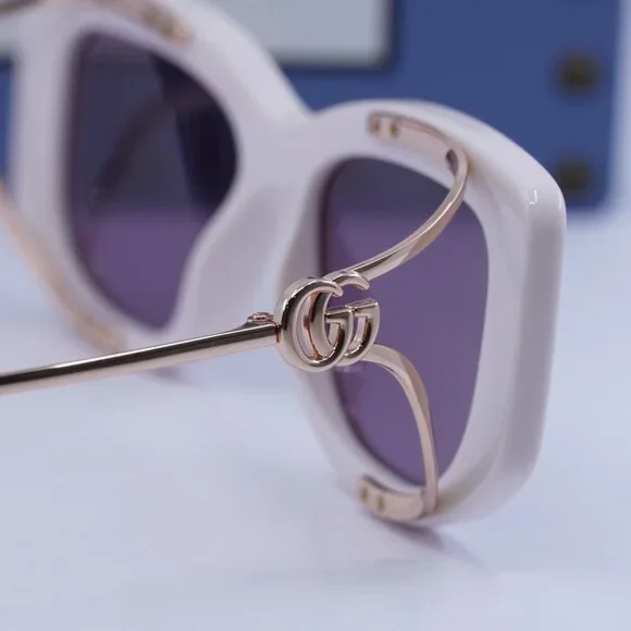 Gucci GG1566S 003 Rectangle Sunglasses - Ivory/Gold/Violet  display picture 2